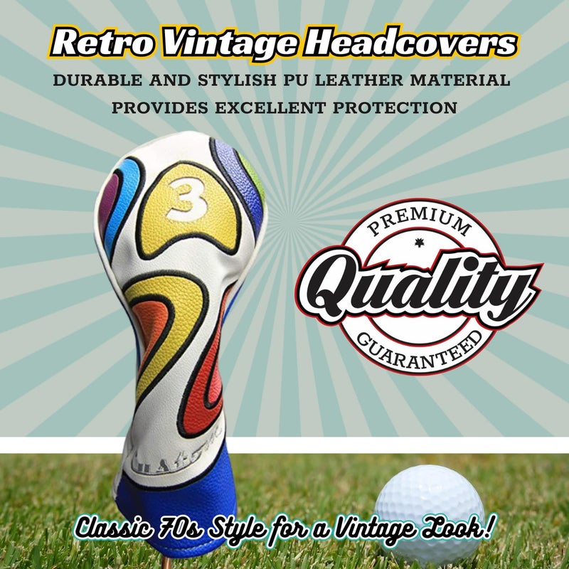 Majek Retro Golf Headcover Limited Edition Vintage Leather Style Psychedelic Colorful Groovy Custom Design #3 Fairway Wood Head Cover - Image 2